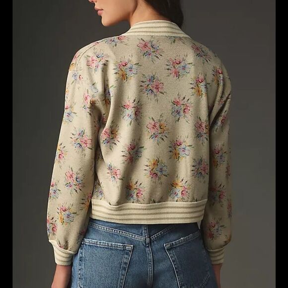 Maeve x Anthropologie Printed Floral Lurex Knit Bomber Jacket - Picture 3 of 8